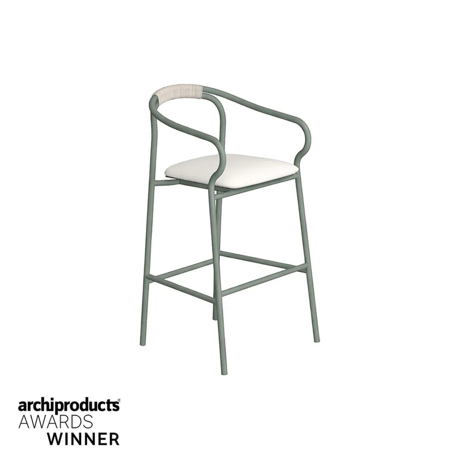 Salò stool with backrest, armrests and cushion