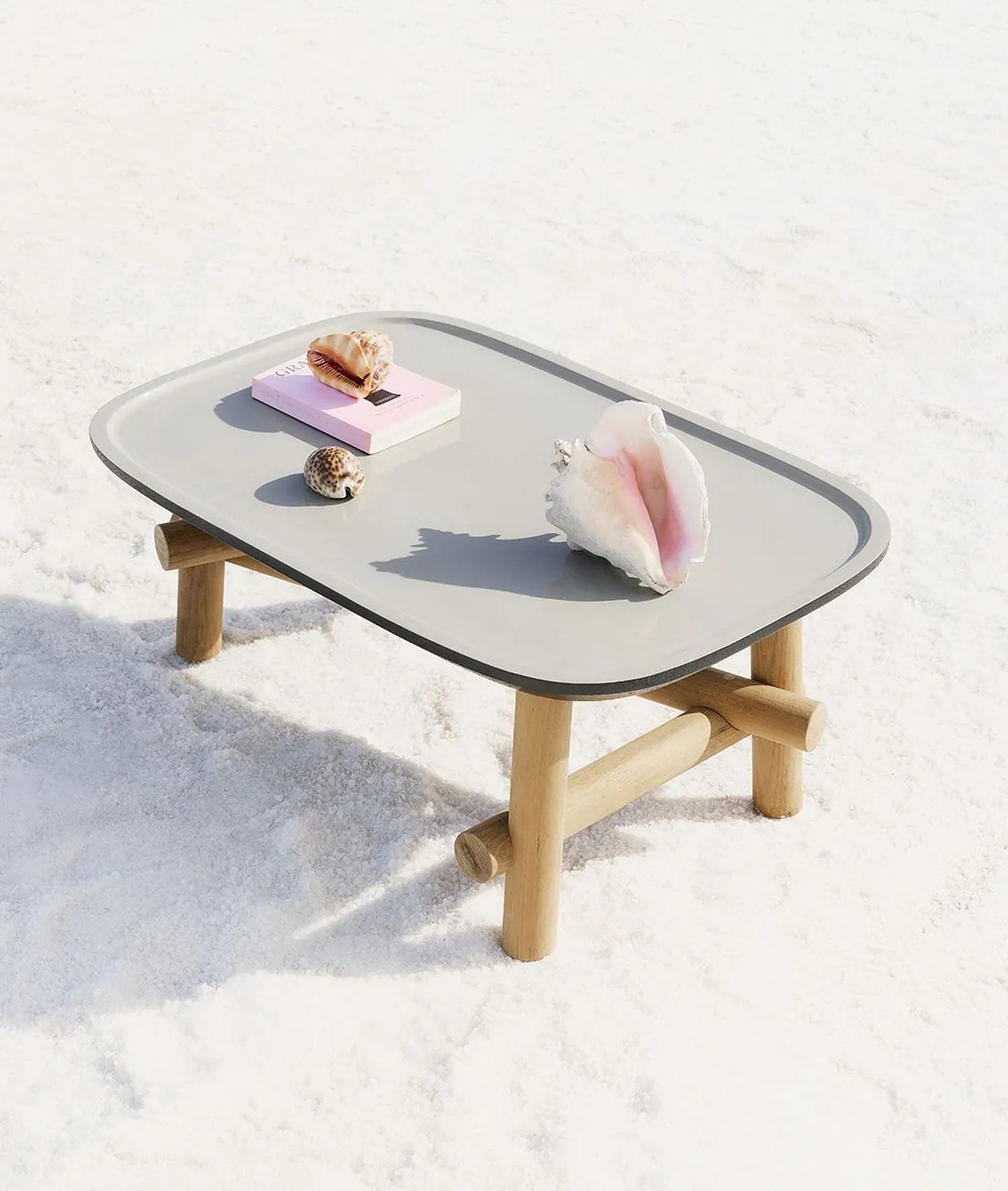 Symi Coffee Table in Teak and Dove-finish Ceramic